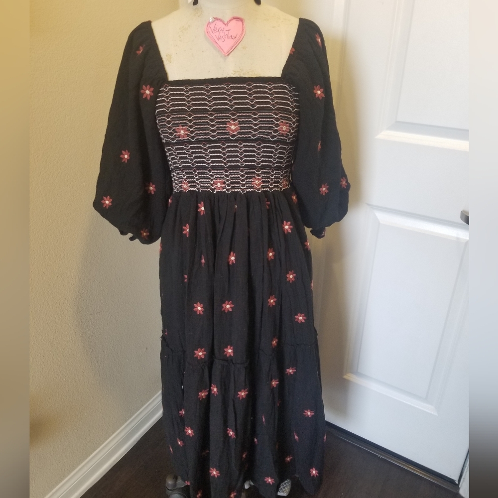 Similar 2 Free People Dahlia Embroidered Maxi Dress Gauzy Smocked Floral Black S
